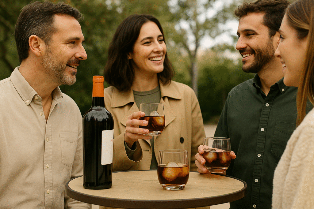 grupo de amigos disfrutando de vermut la janda de alvaro domecq